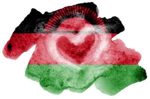 Malawi-Flagge ist in flüssigem Aquarellstil isoliert auf weißem Hintergrund dargestellt foto