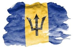 die barbados-flagge ist in flüssigem aquarellstil dargestellt, der auf weißem hintergrund isoliert ist foto