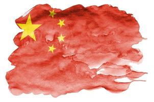 China-Flagge wird im flüssigen Aquarellstil dargestellt, der auf weißem Hintergrund lokalisiert wird foto