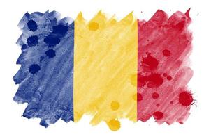 rumänische flagge ist in flüssigem aquarellstil isoliert auf weißem hintergrund dargestellt foto