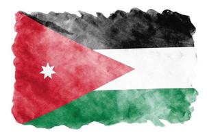 jordanien-flagge ist in flüssiger aquarellart dargestellt, die auf weißem hintergrund lokalisiert wird foto