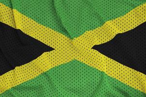 Jamaika-Flagge gedruckt auf einem Polyester-Nylon-Sportswear-Mesh-Gewebe foto