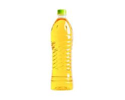 Pflanzenöl-Glasflasche isoliert auf weißem Hintergrund mit Beschneidungspfad, gesunde Bio-Lebensmittel zum Kochen.