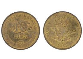 10 kroatische lipa-kn-Münze mit beiden Seiten auf isoliertem weißem Hintergrund foto