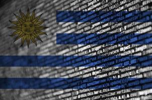 die uruguay-flagge wird auf dem bildschirm mit dem programmcode dargestellt. das konzept der modernen technologie und standortentwicklung foto