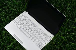 Laptop auf grünem Gras foto