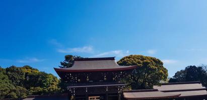 japan im april 2019. touristen aus asien, indien, amerika und europa besuchen den meiji-tempel. foto