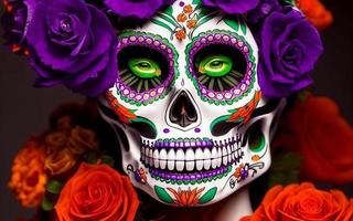 frauen mit make-up-gesichtstätowierungen halloween für die feier des mexikanischen festtages der toten dia de los foto