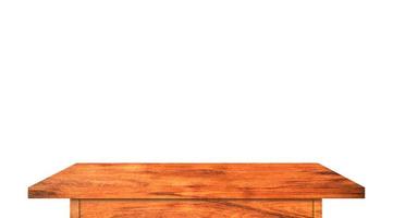 Draufsicht auf Holztisch isoliert auf weißem Hintergrund mit Beschneidungspfad foto