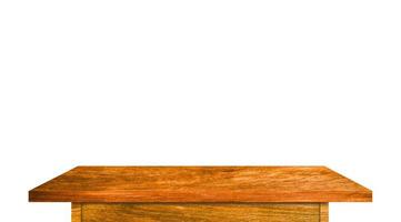 Vintage Holztischplatte isoliert auf weißem Hintergrund mit Beschneidungspfad für die Arbeit. Wird für die Anzeige oder Montage Ihres Produktdesigns verwendet foto