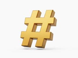 Gold-Hashtag-Symbol isoliert auf weißem Hintergrund 3D-Illustration foto