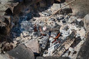 Marshmallows über einem Lagerfeuer auf dem Land grillen foto
