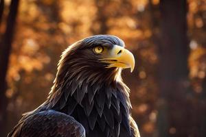 3D-Darstellung eines majestätischen Adlers im Herbstwald foto