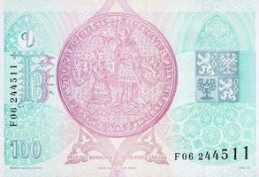 Tschechische Republik 100 Korun 1997 Banknote Nahaufnahme Rechnungsfragment foto