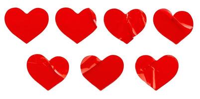 rotes Herzform-Aufkleberset isoliert auf weißem Hintergrund foto