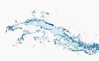 3D klares blaues Wasser herum verstreut, Spritzwasser transparent, isoliert auf weißem Hintergrund. 3D-Darstellung foto