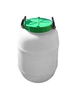 Kunststofffass 50 Liter zur Aufbewahrung von Flüssigkeiten auf weißem Hintergrund foto