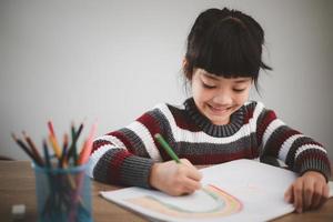 covid-19 coronavirus und lernen von zu hause aus, konzept für hausschulkinder. kleine kinder lernen online von zu hause aus foto