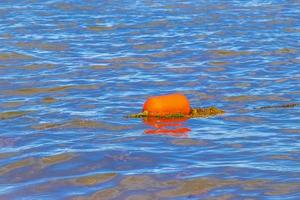 blaue wasserwellen und ozean mit boje und seilen mexiko. foto