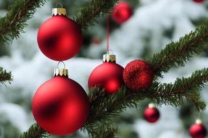 nahtlose Muster von glänzenden roten Weihnachtsschmuck am Baum foto