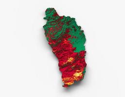 dominica-karte mit den flaggenfarben rot und gelb schattierte reliefkarte 3d-illustration foto