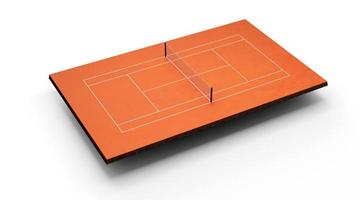 tennisplatz ton draufsicht feld feld mit markierungen. Spielen Sie auf rotem Sandplatz, Tennisnetz 3D-Illustration foto