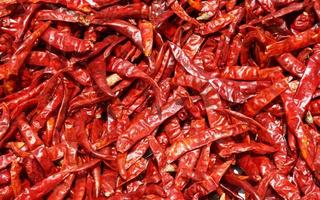 getrocknete rote Chilis, Lebensmittelzutat und Hintergrund foto