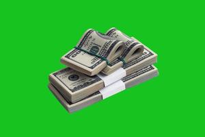 Bündel US-Dollar-Scheine isoliert auf Chroma-Keyer-Grün. Packung amerikanisches Geld mit hoher Auflösung auf perfekter grüner Maske foto