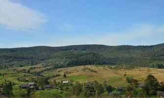 Foto der Karpaten, die viele Nadelbäume haben. Wald- und Berglandschaft in der frühen Herbstsaison