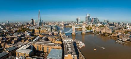 Panoramablick auf das Stadtbild aus der Luft auf London und die Themse