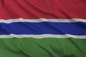 Gambia-Flagge gedruckt auf einem Polyester-Nylon-Sportswear-Mesh-Gewebe foto