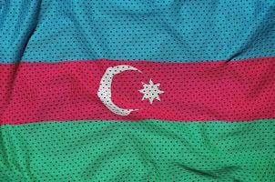 Aserbaidschan-Flagge gedruckt auf einem Polyester-Nylon-Sportswear-Mesh-Gewebe foto