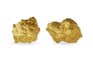 Zwei große goldene Nuggets isoliert auf weißem Hintergrund, 3D-Rendering foto