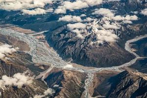Gletscherlinie, Südalpen vom Flugzeug, Neuseeland