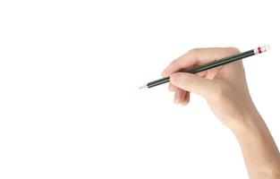 Hand mit Bleistift isoliert auf weißem Hintergrund foto