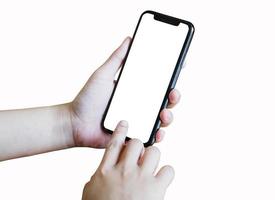 Smartphone mit Zwei-Hand-Mockup-Design foto