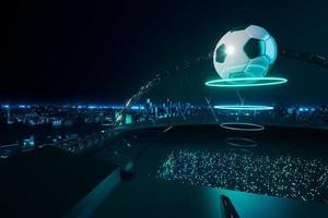 Fußballkugelobjekt, Sportballdesign, Fußballelementkonzept, 3D-Illustration, abstrakte Fußballtechnologie, mobiler Smartphone-Bildschirm, grüne Rasenfläche, Online-Sport live, Casino-Sportgeschäft foto