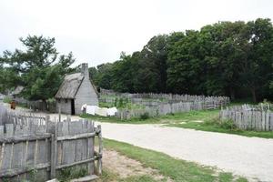 Plimoth-Plantage Kolonialdorf mit Wäschetrockner foto