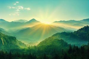 schöne frische ansicht der berge in einem morgensonnenlicht foto