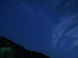 die dunkle Nachthimmelansicht mit der Milchstraße als Hintergrund foto