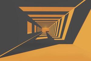 futuristischer dunkler tunnel mit orangefarbenen lichtern und langen tiefen schatten 3d-rendering foto