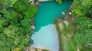 luftaufnahme der touristenattraktion pucok krueng, das seewasser ist grün tosca