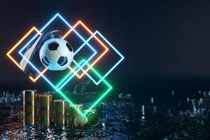 Fußballkugelobjekt, Sportballdesign, Fußballelementkonzept, 3D-Illustration, abstrakte Fußballtechnologie, mobiler Smartphone-Bildschirm, grüne Rasenfläche, Online-Sport live, Casino-Sportgeschäft foto