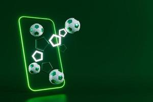 Fußballkugelobjekt, Sportballdesign, Fußballelementkonzept, 3D-Illustration, abstrakte Fußballtechnologie, mobiler Smartphone-Bildschirm, grüne Rasenfläche, Online-Sport live, Casino-Sportgeschäft foto