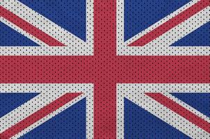 Großbritannien-Flagge gedruckt auf einem Sportbekleidungsnetz aus Polyester-Nylon foto