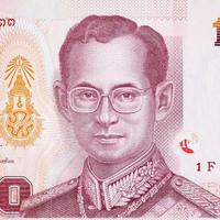 könig bhumibol adulyadej auf 100 baht thailand geldschein aus nächster nähe foto