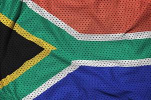 Südafrika-Flagge gedruckt auf einem Sportbekleidungsnetz aus Polyester-Nylon f foto