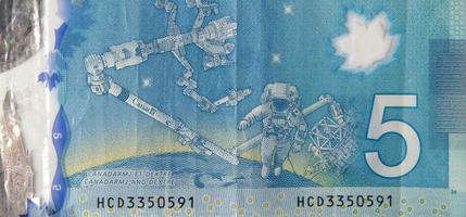 dextre und canadarm2 auf Kanada 5 Dollar 2013 Polymer-Banknotenfragment foto