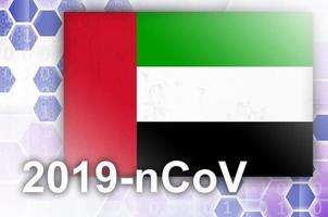 flagge der vereinigten arabischen emirate und futuristische digitale abstrakte komposition mit 2019-ncov-inschrift. Covid-19 Ausbruchskonzept foto