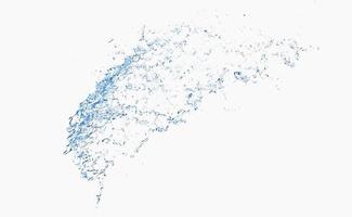 3D klares blaues Wasser herum verstreut, Spritzwasser transparent, isoliert auf weißem Hintergrund. 3D-Darstellung foto